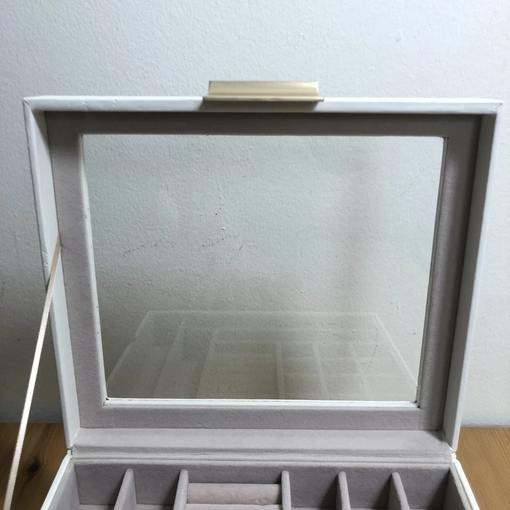 SONGMICS Jewelry Box Glass Lid 3-Layer Organizer 2 Drawers White Gold